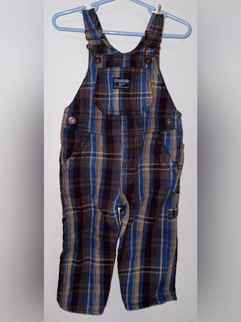 OshKosh B'gosh Blue Plaid Kids Overalls 12 months